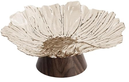 YunJove Pedestal Frutero Elegante de Pet Bandeja de Cocina con Pie Alto para Exhibición Y Almacenamiento de Frutas Organizador Moderno para Centro de Mesa Y B, Ámbar Caqui, Individual