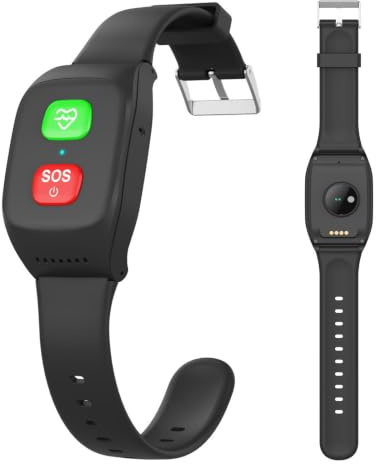 Wasd3Pods Reloj Inteligente para Personas Mayores con Botón De Emergencia Sos, Pulsera De Alarma, Detección De Caídas Y Rastreador GPS, Impermeable Ip67, Regalo para Padres Y Ancianos, Negro