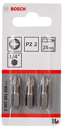 Bosch Accessories Bosch Professional Bit Extra-Hart für Pozidriv-Kreuzschlitzschrauben (PZ2, Länge: 25 mm, 3 Stück)