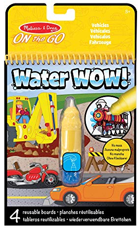 Melissa & Doug Water WOW Wassermalbuch Fahrzeuge - mit Wasserstift, 4 wiederverwendbaren Motivseiten, Suchaufgaben und Spiralbindung, praktisch für unterwegs, für Kinder ab 3 Jahren