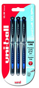 uni-ball 153486449 UM-153S Signo Impact Gelschreiber mit gummiertem Griff, fälschungssicher, 1 mm breite Spitze, 3 Stück blau