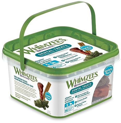 Whimzees Wellness Variety Pack Dog Dental Treat, Chews, Freshens Breath, Small Size, 29.6 oz Box, 56 Count