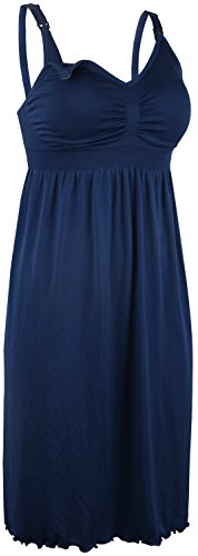 iLoveSIA Women’s Seamless Maternity Nursing Dress Breastfeeding Nightdress Build in Bra Nightgown Deep Blue Size XXL