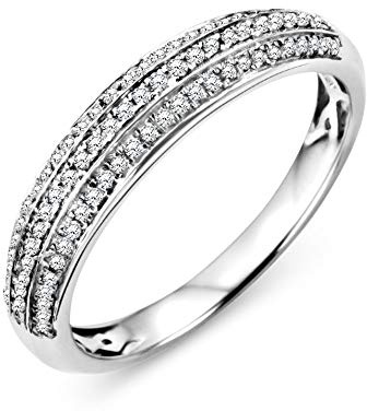 MIORE Bague Femmes Bague éternité avec Plusieurs Rangées de Diamants pavés en Or Blanc 9 Karat / 375 Or Diamants Brillants 0.23 Carat, Bijoux
