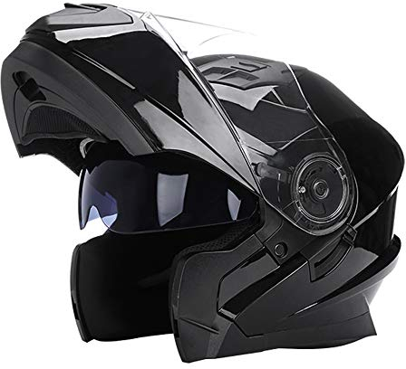 Woljay Casco Moto Modulare Integrato apribile Doppia Visiera Parasole caschi per uomo donna Scooter Adulto ECE/DOT (Large, Nero lucido)