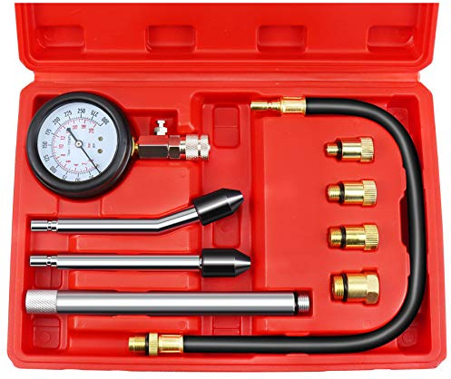 JIFETOR Kit di misuratori di compressione del motore, set da 9 pezzi, con adattatori per testare piccoli motori a benzina a benzina su moto automobilistiche, motori fuoribordo auto, motoslitte