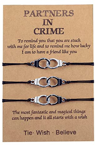 GBTBYS Partners in Crime Handcuff Bracelets for Women Men Distance Matching Pinky Promise Best Friend BFF Friendship Couple Girlfriend Boyfriend Birthday Gift 3 PCS