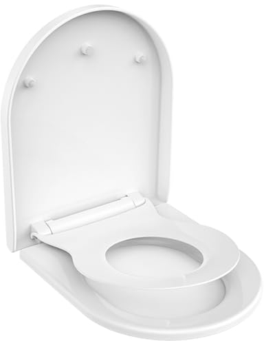Family Toilet Seat, MUJIUSHI Soft Close Toilet Seat with Built-in Child Seat, Potty Training 2 in 1 Seat with Quick Release, Simple Top Fixing, Non-Slip Anti-Bacterial U/D Shape Toilet Cover White