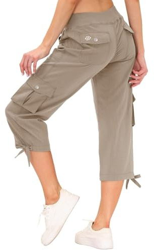 MoFiz Women’s Cropped Sports Pants 3/4 Length Capri Trousers Quick Dry Jogger Pants Sweatpants for Hiking Running Yoga Workout Khaki XL
