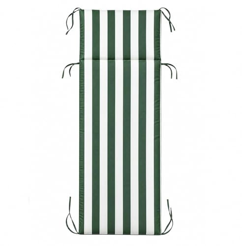 PARAMAISON Cuscino Lettino Prendisole 60x190 cm, Materassino per Lettino Giardino e Piscina, Imbottito 3 cm, con Laccetti Antiscivolo, Universale per Sdraio Esterno |Riga Verde
