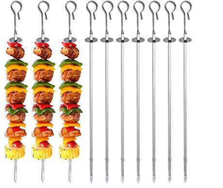 10 Pezzi Spiedini per Barbecue Spiedini per Kebab in Acciaio Inossidabile 35 cm di Lunghezza 410 Spiedi per Barbecue in Metallo con Accessori per Barbecue a Controllo Scorrevole (Color : Silver) (Ar