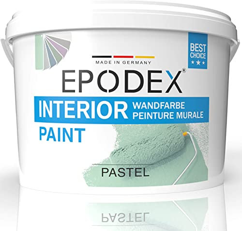 EPODEX® Peinture pour murs intérieurs - 45 couleurs pastel - Blanc multicolore - Sans éclaboussures - Résistant - Faible odeur - Haute opacité - 3 kg - 53 kg
