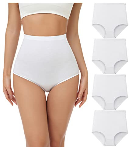 wirarpa Women's Cotton Knickers Super High waisted Briefs Ladies Underwear Full Coverage Panties White 4 Pack XL