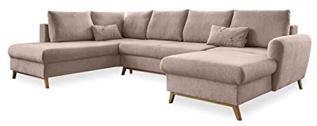 MIUFORM Ecksofa U-Form mit Schlaffunktion und Bettkasten | Scandic Lagom | Wohnlandschaft, Sofa U-Form, Couch (Beige, Links Ausgerichtet)
