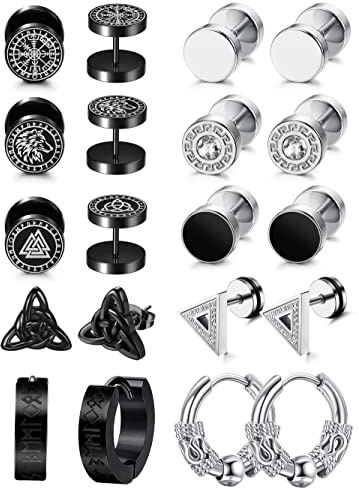 Adramata Pendientes Vikingos para Hombre, Hipoalergénico Piercing en Acero Inoxidable para Cartílago