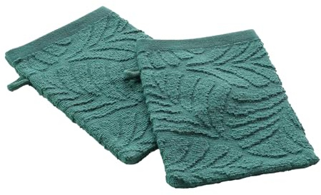 Douceur d'Intérieur Amazone - 2 Manoplas de baño, 15 x 21 cm, Esmeralda, de 100% algodón