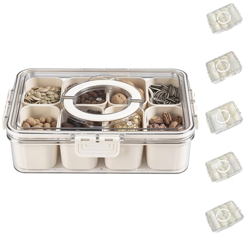 Bandesun Divided Serving Tray with Lid and Handle - Snackle Box Charcuterie Container for Portable Snack Platters - Clear Organizer for Candy, Fruits, Nuts, Snacks - Perfect for Party, Entertaining