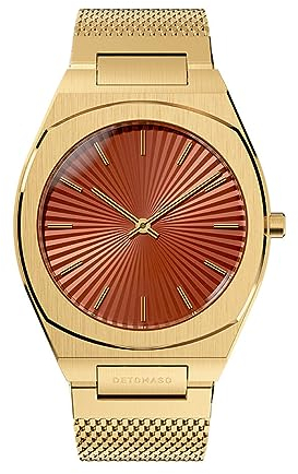 DeTomaso VOLTRE GOLDEN Rouge Gold Rot Damen-Armbanduhr Analog Quarz Mesh Milanese Armband Gold