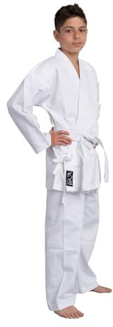 TEKKA BUDO Karateanzug Classic weiß 8 oz - Karate Gi Set - Jacke. Hose. Gürtel - Traditioneller Anzug - Größe 150