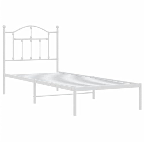 vidaXL Sängram med huvudgavel metall vit 80x200 cm, säng, metallsäng, metall sängram, sängar, metallsängar, metall sängramar, gästsäng, gästsängar