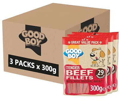 Good Boy Beef Fillets - Natural Dog Treats - Low Fat - Bulk Box - 3 x 300g