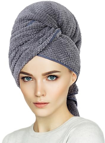 Toalla de Microfibra para el Cabello - Secado Rápido, Absorbente y Antiencrespamiento - Pañuelo Grande para Mujer (Gris 60 x 100 cm)