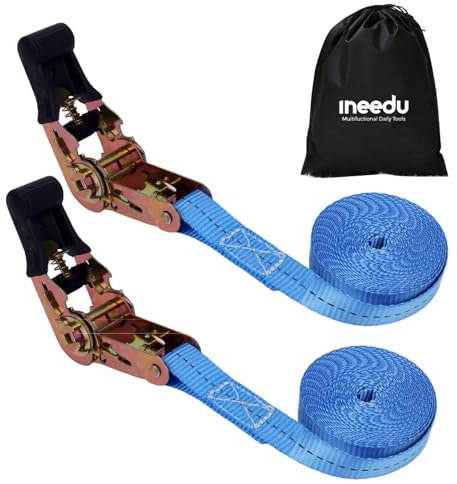 INEEDU 2PCS 20ft Ratchet Straps 6M x 25mm 800kg Small Lashing Tie Down Strap Tensioning Belts for Moving Appliances, Motorcycle, Cargo, Household