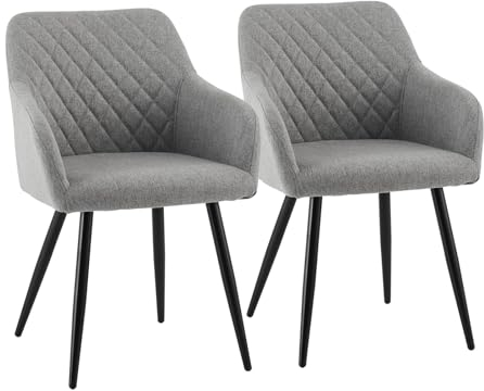 CLIPOP Esszimmerstühle 2er Set, Küchenstuhl Leinen Bezug Wohnzimmerstuhl Polsterstuhl mit Armlehne Metallbeine Polstersessel Stuhl für Esszimmer Wohnzimmer Küche (2, Leinen Granitgrau)
