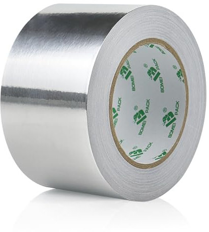 BOMEI PACK 1 Roll Aluminum Foil tape 75mm x 50m for home Heating Ventilation air HVAC Ducts Repairing Fixing Kitchen Jointing flame Cold heat resistant Waterproofs 3 inch Foil Tape