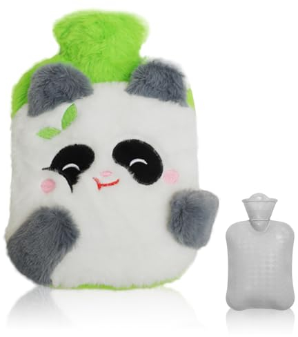 MHwan Bouillotte eau Chaude, Bouillotte peluche pour Enfants et Adultes, 1L Bouillote Animal Panda Mignon, sûr, Antidéflagrant et étanche, Amovible pour Le Nettoyage housse Bouillotte