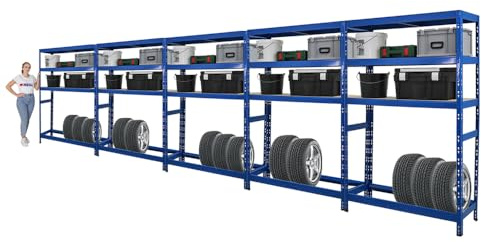 PROREGAL Mega Deal | 5X Étagère à pneus Tiger | HxLxP 180x120x40 cm | jusqu'à 6 pneus sur 1 Niveau | avec 3 rangements | Bleu