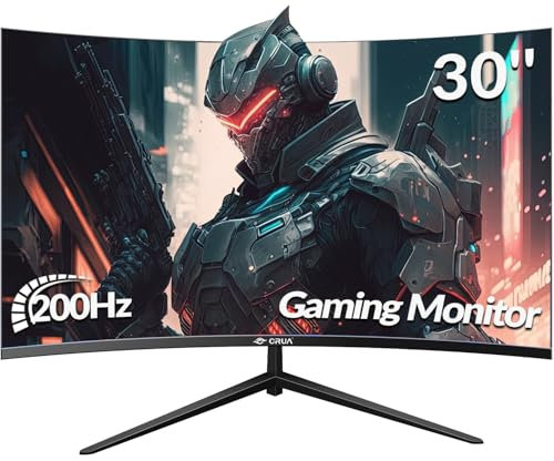 CRUA 30 Zoll Curved Ultrawide Gaming Monitor, WFHD(2560x1080P), 200Hz, 1ms, 1500R, VA, HDR 10, 2xHDMI (180Hz or 144Hz), DP (200Hz), AdaptiveSync, DCI-P3 90%, SRGB100%, VESA 75x75mm, Augenpflege