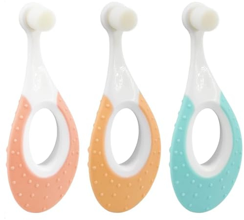 3-Pack 0-3 Years Baby 10,000-Bristle Toothbrush, The Original Toddler Toothbrush with Super Soft bristles and Teething Rings for Baby Teeth and Gum Care
