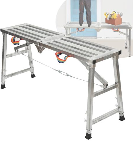 Lfhelper 120cm Arbeitsplattform Arbeitsbühne 60-90cm Höhenverstellbar Klappbar Arbeitsgerüst Sicherheits Laufbühne, 200kg Tragfähigkeit, Tragbare Gerüst Tritthocker