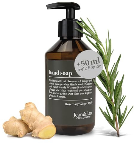 Jean & Len Handseife Rosemary & Ginger, reinigt beanspruchte Hände, für die tägliche Anwendung, Flüssigseife im nachfüllbaren Pumpspender, ohne Parabene, Silikone & Mikroplastik, 300 ml
