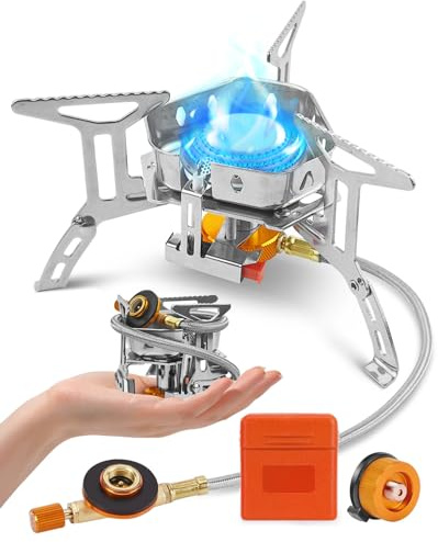 Olutula Camping Stove Gas Portable,Windproof and Portable,Featuring a 3900W Burner with Piezo Ignition,Adapters,and Converters for Outdoor BBQs,Cooking,Fishing,Hiking and Picnics