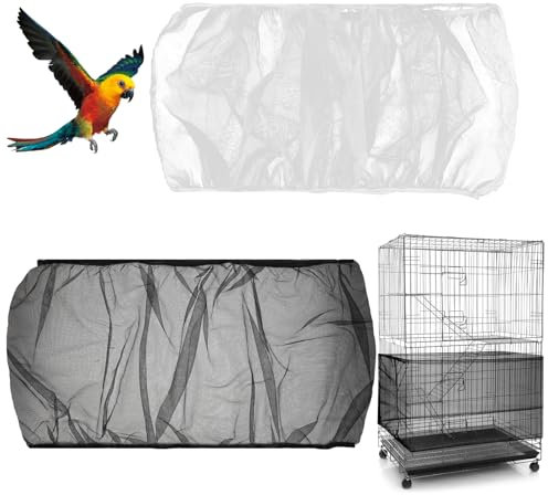 2Pcs Universal Seed Catcher with Adjustable Netting and Large Stretchy Cover Skirt, Soft Airy Net for Round Square Cages (White, Black)