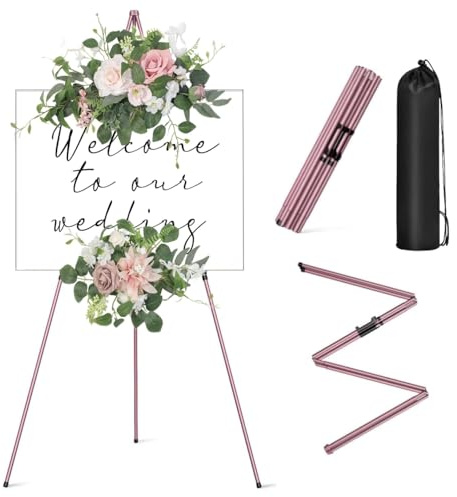 Chevalet portable en métal rose, support pour panneau de mariage, trépied pliable, réglable, 168 cm, pour affiche de mariage, peinture, affiche, salon commercial