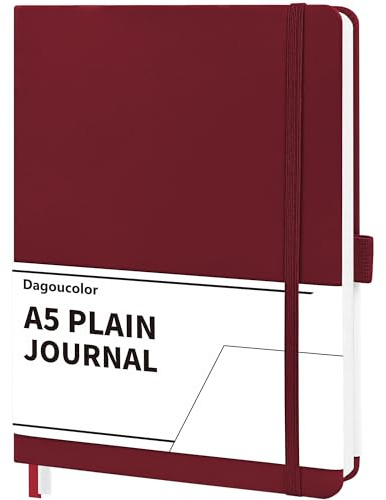 DagouColor Notebook A5, 90 Sheet, 120GSM - Red, Plain | Hardcover Vegan PU Leather Journal Book, Premium Notepad for Writing & Note Taking, Pocket, Elastic Band Closure
