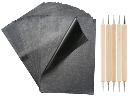 Cabilock Juego de Papel Carbón de Transferencia de Grafito A4 100 Hojas Negras 5 Herramientas Papel de Calco Práctico para Dibujo Manualidades y Transferencia en Madera Lienzo y