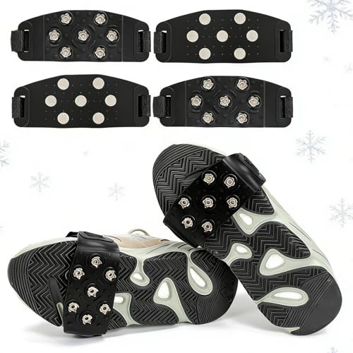 Ramponi da ghiaccio per scarpe e stivali, set di 4, antiscivolo, con 7 punte rigide Ramponi da neve regolabili in silicone e velcro, per escursioni invernali per uomini e donne