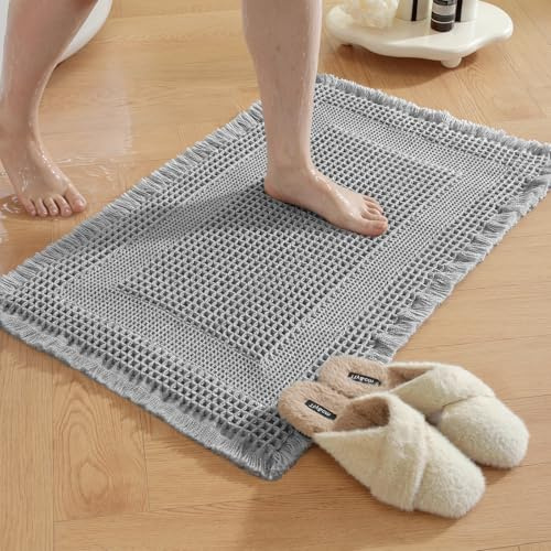 YSTELLAA Alfombra Baño 40x60cm, Alfombrilla Baño Antideslizante Secado Rápido, Alfombrilla Ducha Lavable A Máquina, Alfombra Ducha Súper Absorbente, para Bañera, Ducha Y Baño, Gris Claro