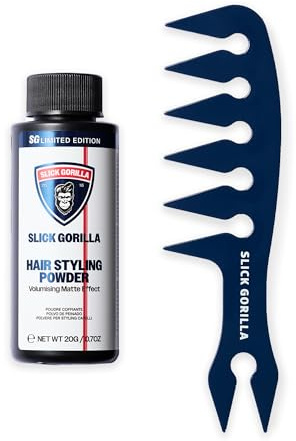 Slick Gorilla Limited Edition Football Hair Powder Gift Set with Comb, 20g | Matte finish with root lift, grip and flexible control for quiffs, side parts, slicked-back looks and natural texture