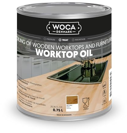 WOCA Denmark Worktop Oil Natural |750 ml| Finish & Restore Wood Butcher Block countertops, Cutting Boards, Kitchen Furniture and Other Wood Items Naturally. Food Contact Safe