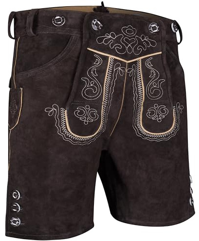 Herren Trachten Kurz Lederhose mit Träger (Dunkelbraun 54)