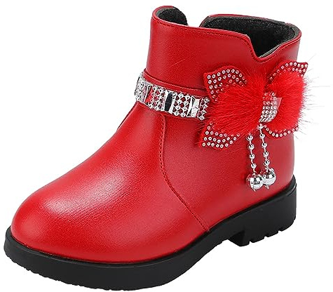 Bottine Fille Chaud Hiver Mode Antiderapante Souple Bottes Neige Fourrees | Chaussure Fille Ado Enfant Caoutchouc Chelsea Boots Bottillon Fille Cuir PU Dentelle