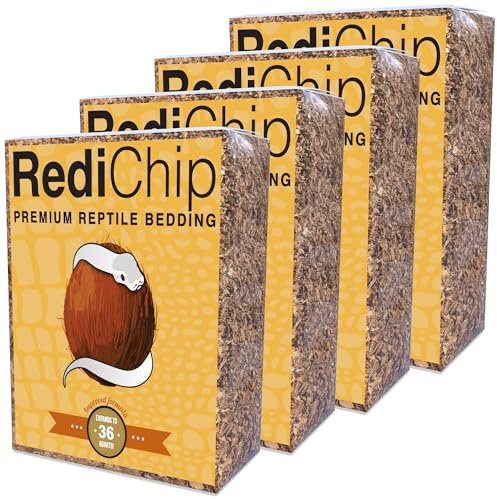 RediChip Reptile Bedding Loose Medium Coconut Chip Substrate 36 Quart Coco Husk Mulch for Snake and Gecko Habitat, Ball Python Terrarium, Lizard and Turtle Tanks, Tortoise Enclosure (4 Pk)