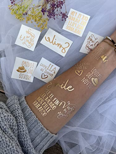 Uvimark - 30 Tatuajes Boda Invitados, Novia, Dorados Metálicos Variados