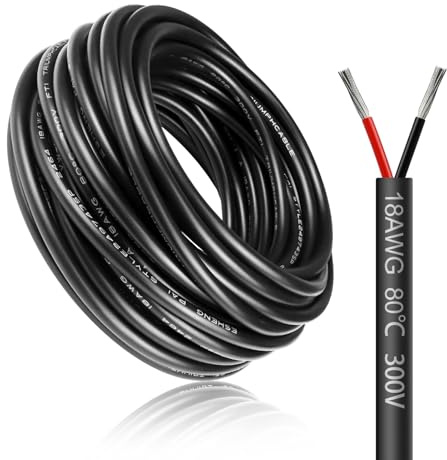 LightingWill 32.8FT/10M 18AWG 2x0.75mm² Electrical Wire 2 Core Cable, 18 Gauge 5V/12V/24V/240V/300V Low Voltage Extension Cable, Tinned Copper Wires, Flexible Wire High Temperature Resistant