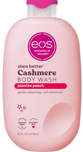 eos Cashmere Body Wash – Jasmine Peach, Moisturizing Body Wash, Creamy Gel Formula, with Shea Butter, Glycerin, Vitamin E, pH Balanced, Sensitive Skin, Vegan, 16 fl oz
